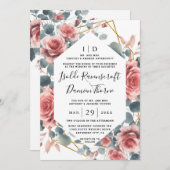 Dusty Rose Elegant Pink Mauve Gold Floral Wedding Einladung (Vorne/Hinten)