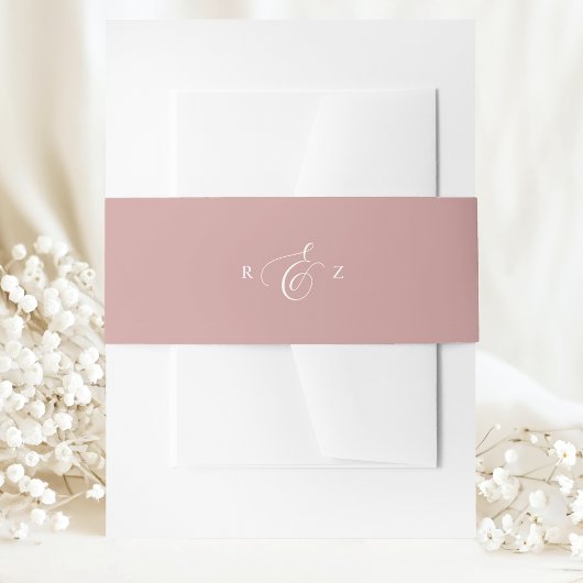 Dusty Rose Elegant Simple Monogram Wedding Einladungsbanderole