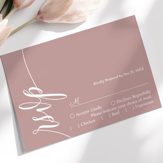 Dusty Rose Elegante Calligrafy Wedding RSVP Card