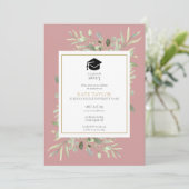 Dusty Rose Elegante Greenery Foto Graduation Party Einladung (Stehend Vorderseite)
