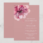 Dusty Rose Elegante Hochzeit der Wasserfarben Einladung (Vorne/Hinten)