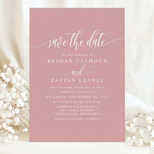 Dusty Rose Elegante Kalligraphie Save the Date