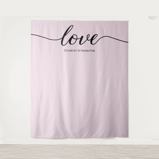 Dusty Rose Elegante Liebe Skript Hochzeitskulisse Wandteppich (Vorderseite)