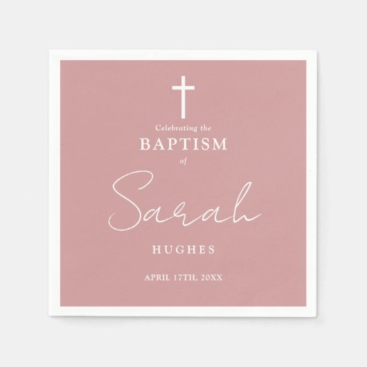 Dusty Rose Elegante Minimalistische Taufe Christen Serviette (Vorderseite)