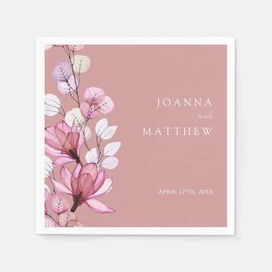 Dusty Rose Elegante Moderne Blumenhochzeit Serviette (Vorderseite)