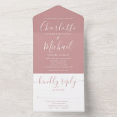 Dusty Rose Elegante Moderne Skripthochzeit All In One Einladung (Innen Boden)