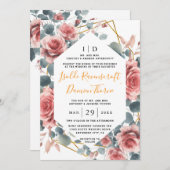 Dusty Rose Elegante Rosa Mauve Gold Floral Wedding Einladung (Vorne/Hinten)