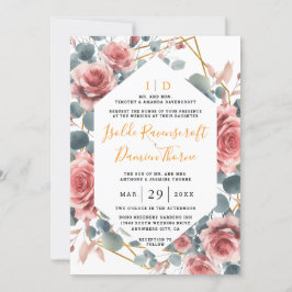 Dusty Rose Elegante Rosa Mauve Gold Floral Wedding Einladung