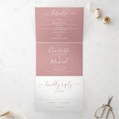 Dusty Rose Elegante Script Monogram Wedding Dreifach Gefaltete Einladung (Innenseite)