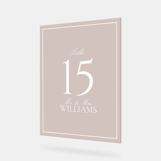 Dusty Rose Elegante Script Wedding Tischnummer Acrylschild (Winkel)