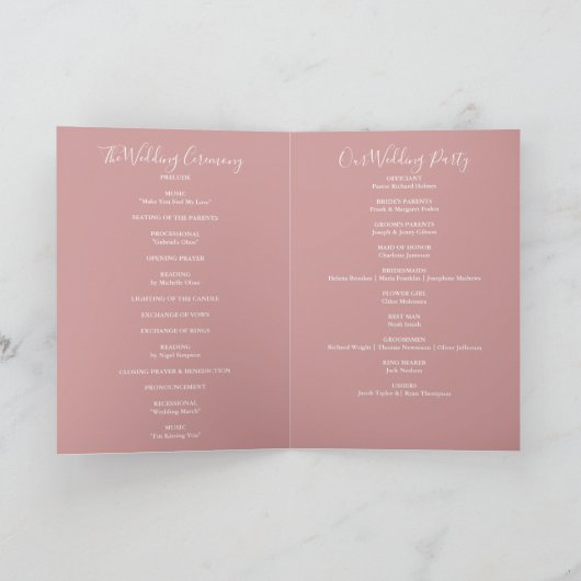 Dusty Rose Elegante Signature Script Hochzeit Programm (Innenseite)