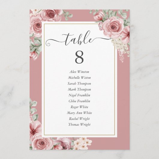 Dusty Rose Elegante Tischnummer (Vorderseite)