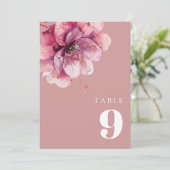 Dusty Rose Elegante Wasserfarben Tischnummer (Stehend Vorderseite)