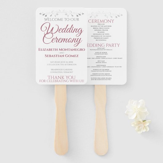 Dusty Rose Elegante White Wedding Fans mit Program Fächer (Vorne und Hinten)