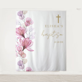 Dusty Rose Elegantes florales Taufen Foto Hintergr Wandteppich