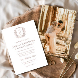 Dusty Rose Elegantes Wappen Monogramm Hochzeit Einladung