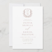 Dusty Rose Elegantes Wappen Monogramm Hochzeit Einladung (Vorderseite)