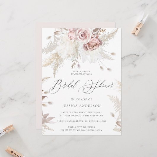 Dusty Rose & Elfenbein Grosses Brautparty Invi Einladung (Vorderseite/Rückseite Beispiel)