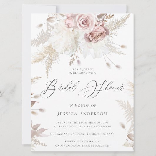 Dusty Rose & Elfenbein Grosses Brautparty Invi Einladung (Vorderseite)