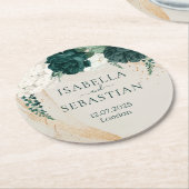 Dusty Rose Emerald Botanical Wedding Runder Pappuntersetzer (Angewinkelt)