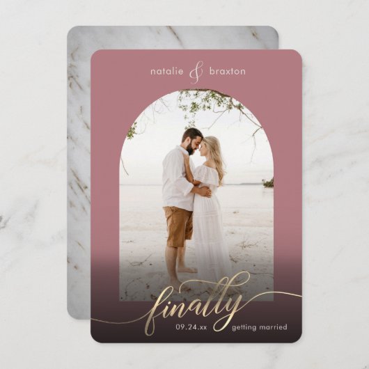 Dusty Rose Endlich Erfahren Verheiratet & Fenster Save The Date (Vorne/Hinten)