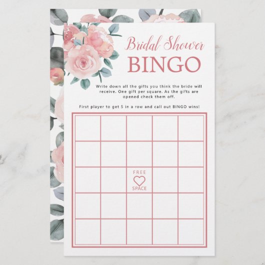 Dusty Rose Eucalyptus Brautparty Bingo Game (Vorne/Hinten)