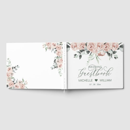 Dusty Rose Eucalyptus Elegante Script Wedding Gästebuch (Voll)