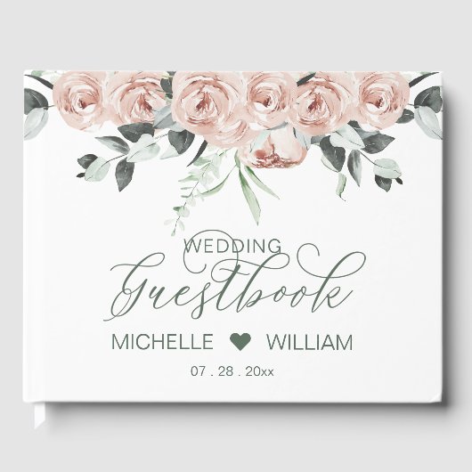 Dusty Rose Eucalyptus Elegante Script Wedding Gästebuch (Vorderseite)