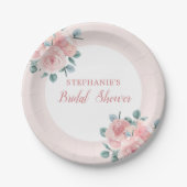 Dusty Rose Eucalyptus Floral Elegantes Brautparty Pappteller (Vorderseite)