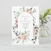 Dusty Rose Eucalyptus Script QR Code Wedding Einladung (Stehend Vorderseite)