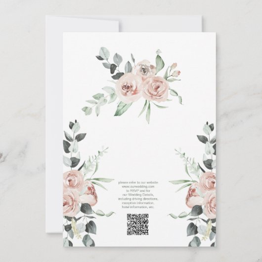 Dusty Rose Eucalyptus Script QR Code Wedding Einladung (Rückseite)