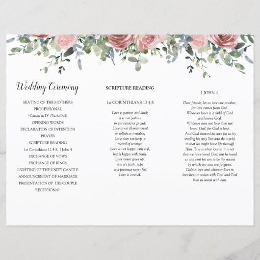 Dusty Rose Eukalyptus Order of Service (Rückseite)