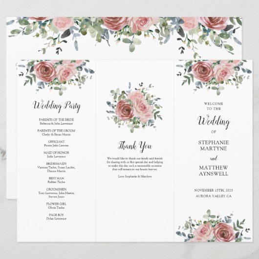 Dusty Rose Eukalyptus Order of Service (Vorne/Hinten)