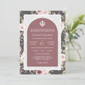 Dusty Rose Floral Anand Karaj Punjabi Sikh Wedding Einladung (Stehend Vorderseite)