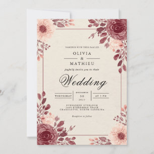 Dusty Rose Floral Arch Blüh Hochzeit Einladung