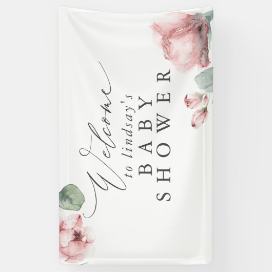 Dusty Rose Floral Baby oder Brautparty Begrüßung Banner (Vertikal)