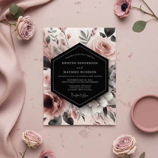 Dusty Rose Floral Bloom Romance Wedding Einladung