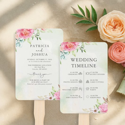 Dusty Rose Floral Boho Hochzeitsprogramm Hand Fan Fächer