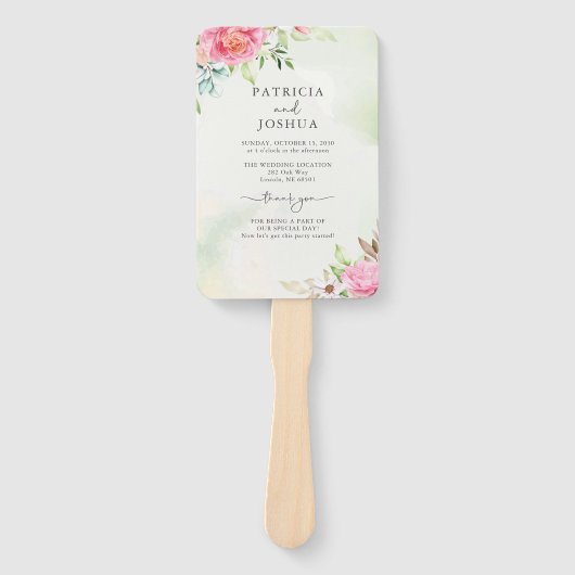 Dusty Rose Floral Boho Hochzeitsprogramm Hand Fan Fächer (Vorderseite)