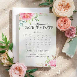 Dusty Rose Floral Boho Save the Date Card
