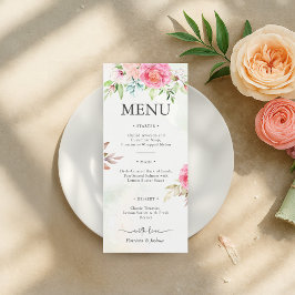 Dusty Rose Floral Boho Wedding Menu Card Menükarte
