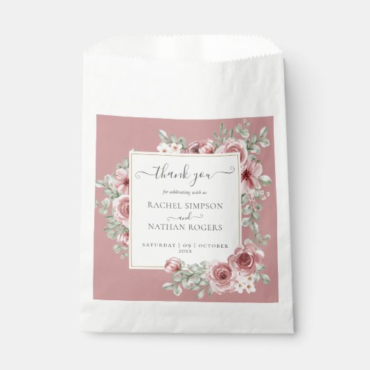 Dusty Rose Floral Botanische Hochzeit Vielen Dank Geschenktütchen (Vorderseite)