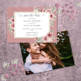 Dusty Rose Floral Botanisches Foto Hochzeit Save The Date