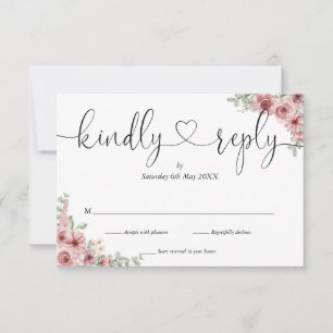 Dusty Rose Floral Chic Script Herzlich Willkommen RSVP Karte