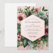 Dusty Rose Floral Dream Wedding Einladung (Vorne/Hinten)