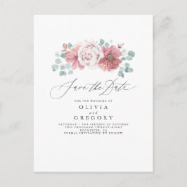 Dusty Rose Floral Elegant Save the Date Ankündigungspostkarte