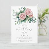 Dusty Rose Floral Elegante Chic Pink Hochzeit Einladung (Stehend Vorderseite)