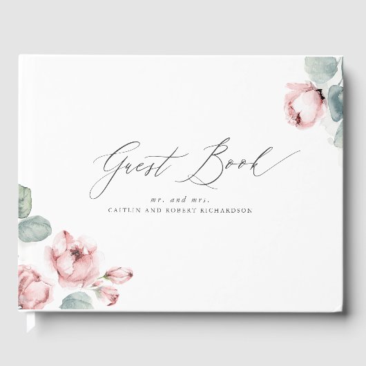 Dusty Rose Floral Elegante Hochzeit Gästebuch (Vorderseite)