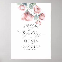 Dusty Rose Floral Elegante Hochzeit Willkommen Poster
