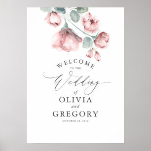 Dusty Rose Floral Elegante Hochzeit Willkommen Poster